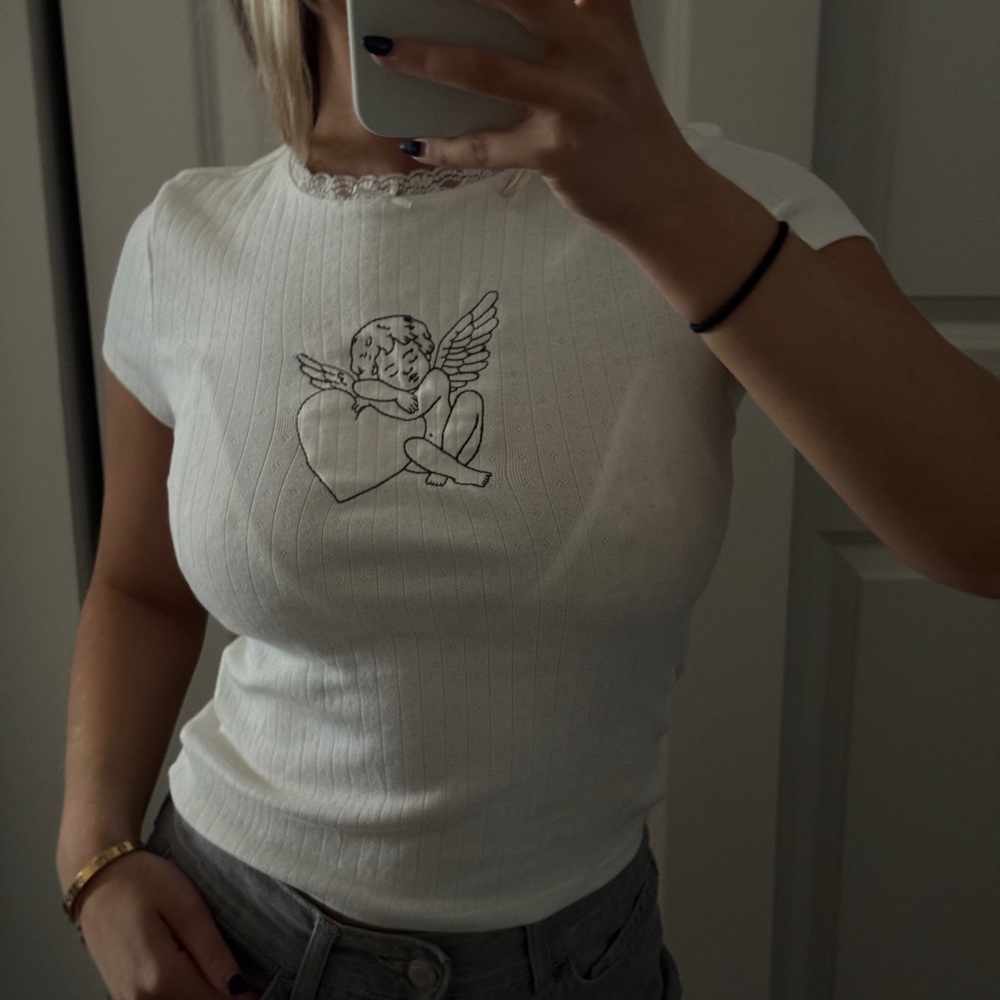 Forever 21 White Angel Graphic Tee